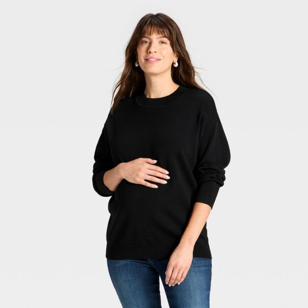 Crewneck Essential Maternity Pullover Sweater - Black M